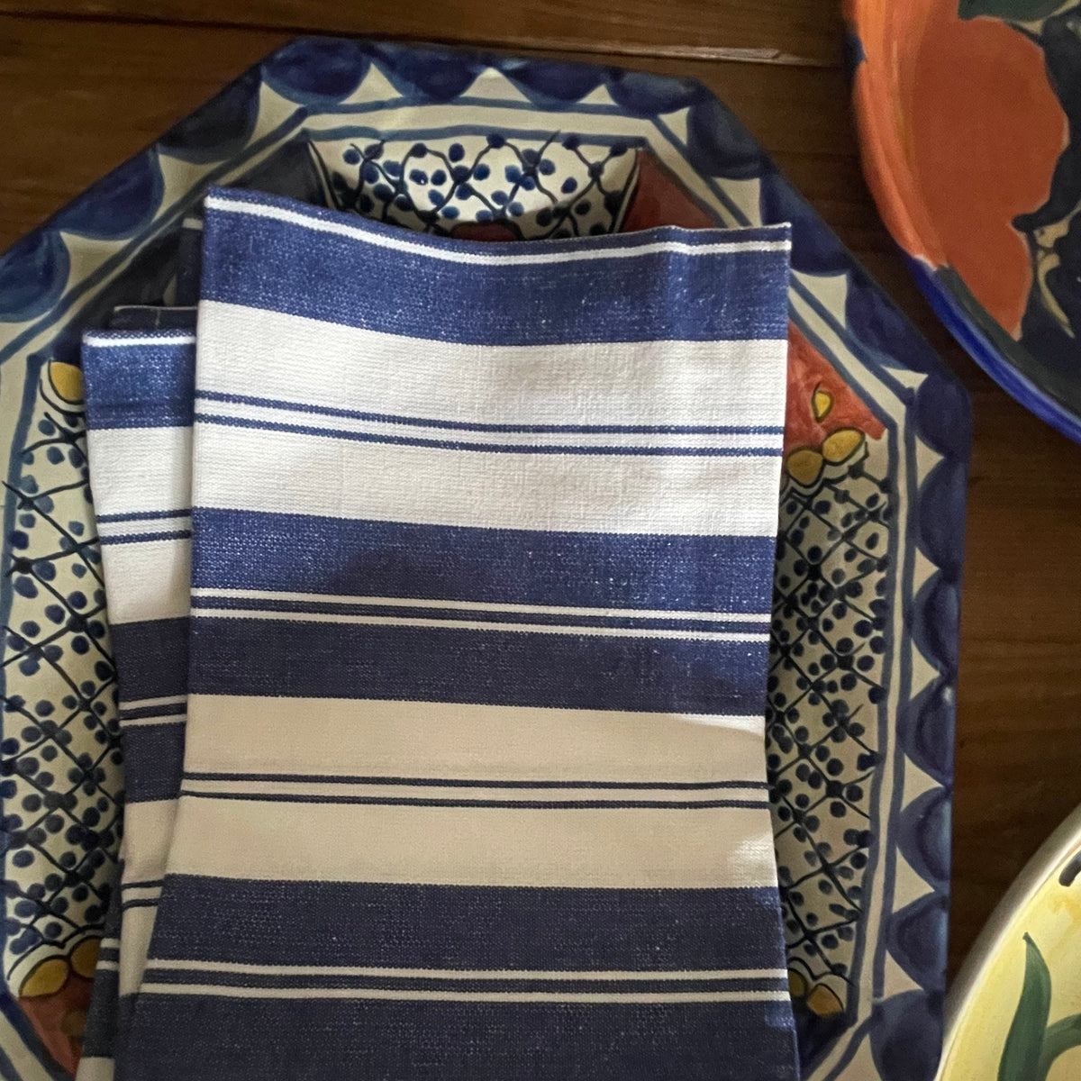 "COBALT STRIPE" - 100% COTTON NAPKIN SET